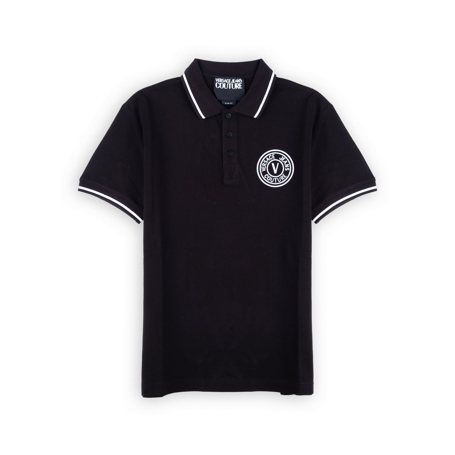Polo Homem Versace Jeans Couture Preto com Detalhes Contrastantes