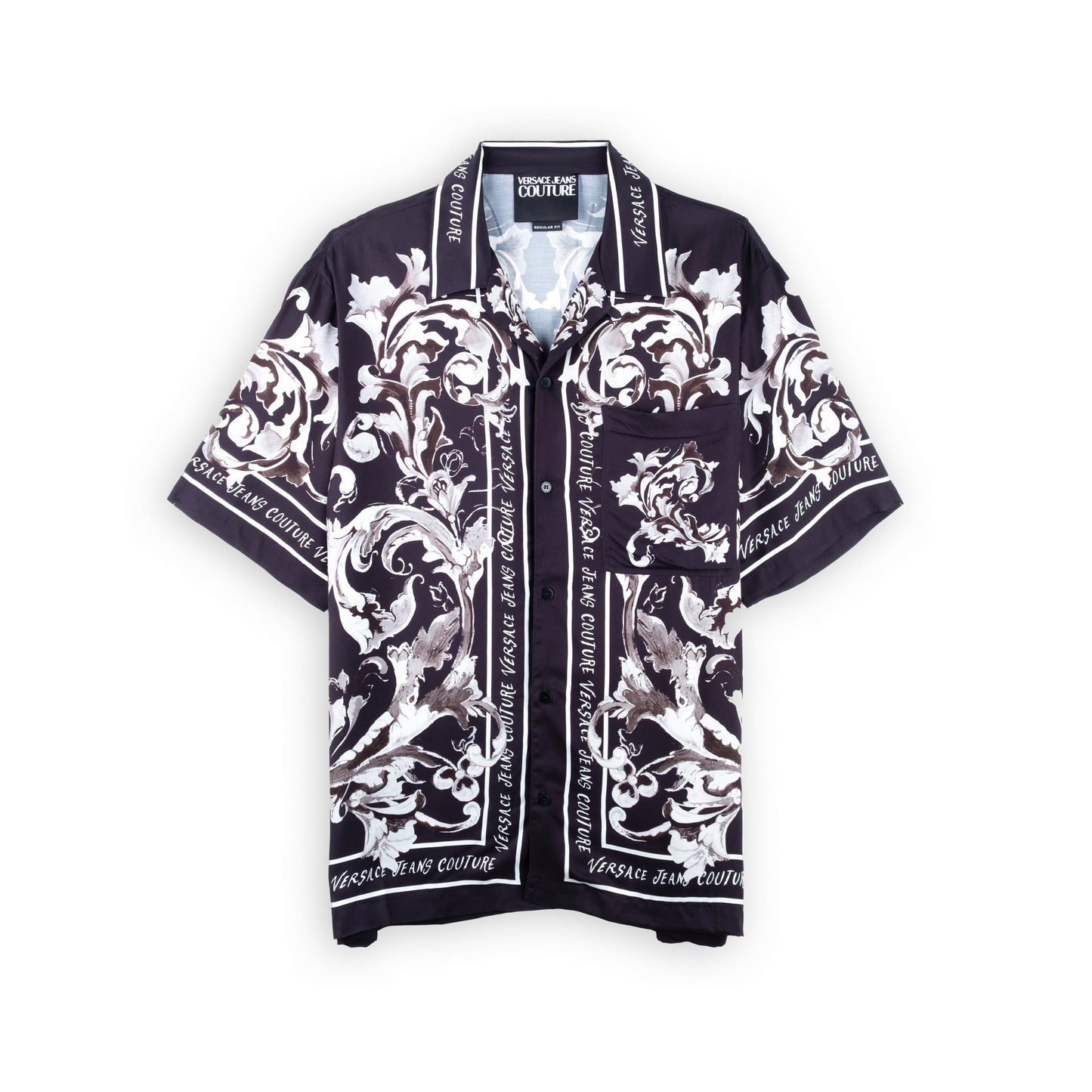 Camisa Homem Versace Jeans Couture Preta com Estampa Barroca Detalhada