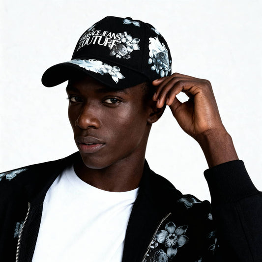 Boné Unissexo Versace Jeans Couture Preto Floral Exclusivo