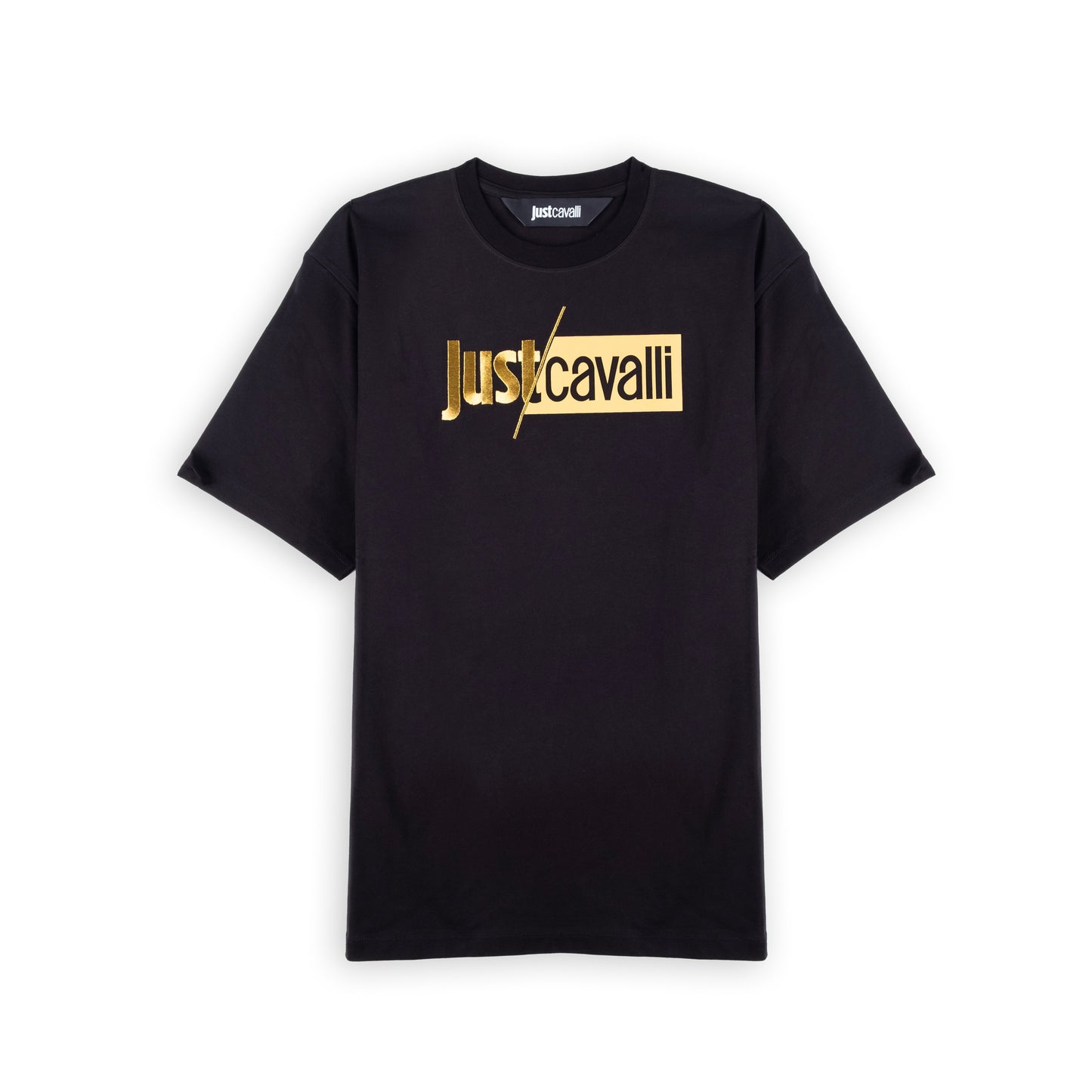 T-Shirt Homem Just Cavalli Preta com Logo Dourado