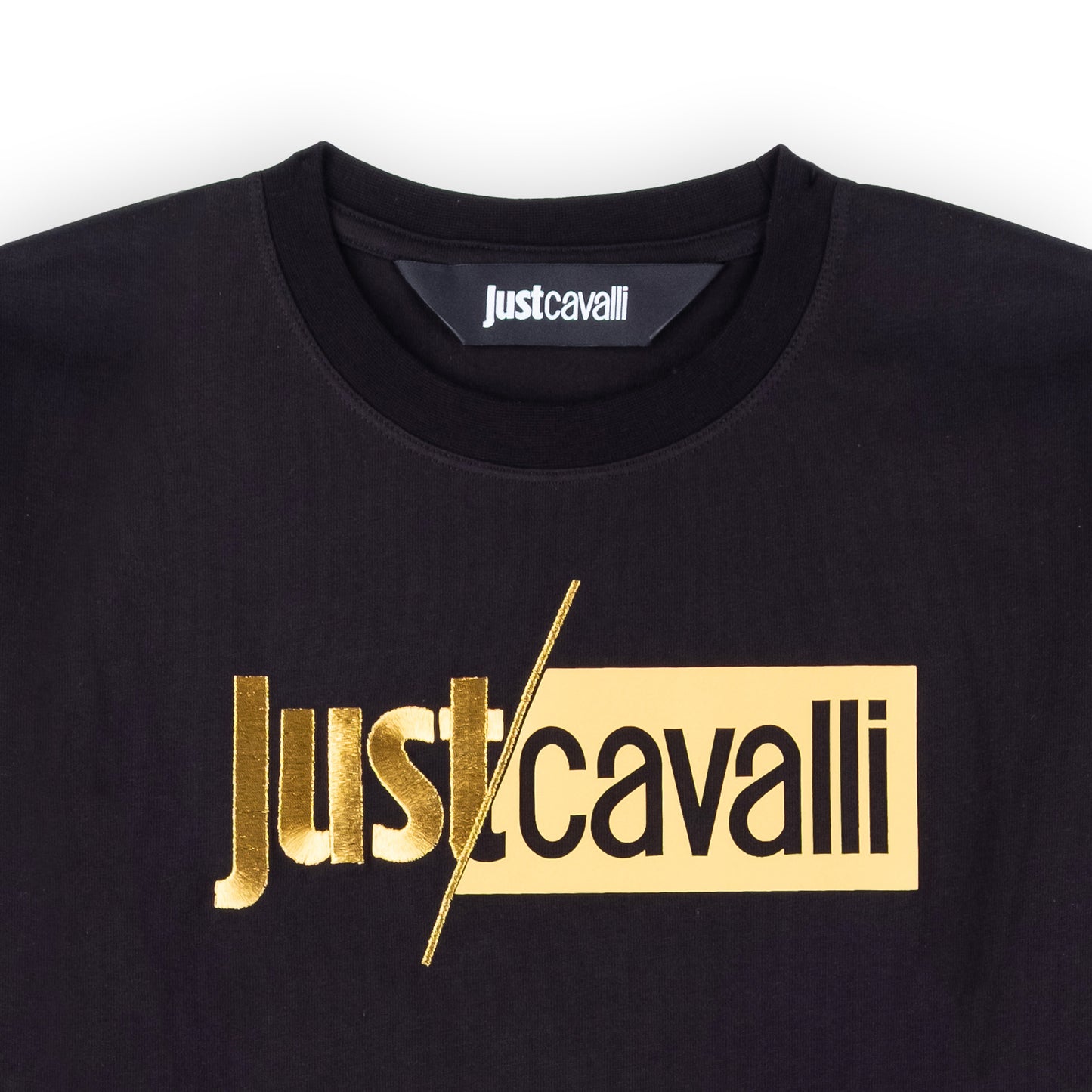 T-Shirt Homem Just Cavalli Preta com Logo Dourado