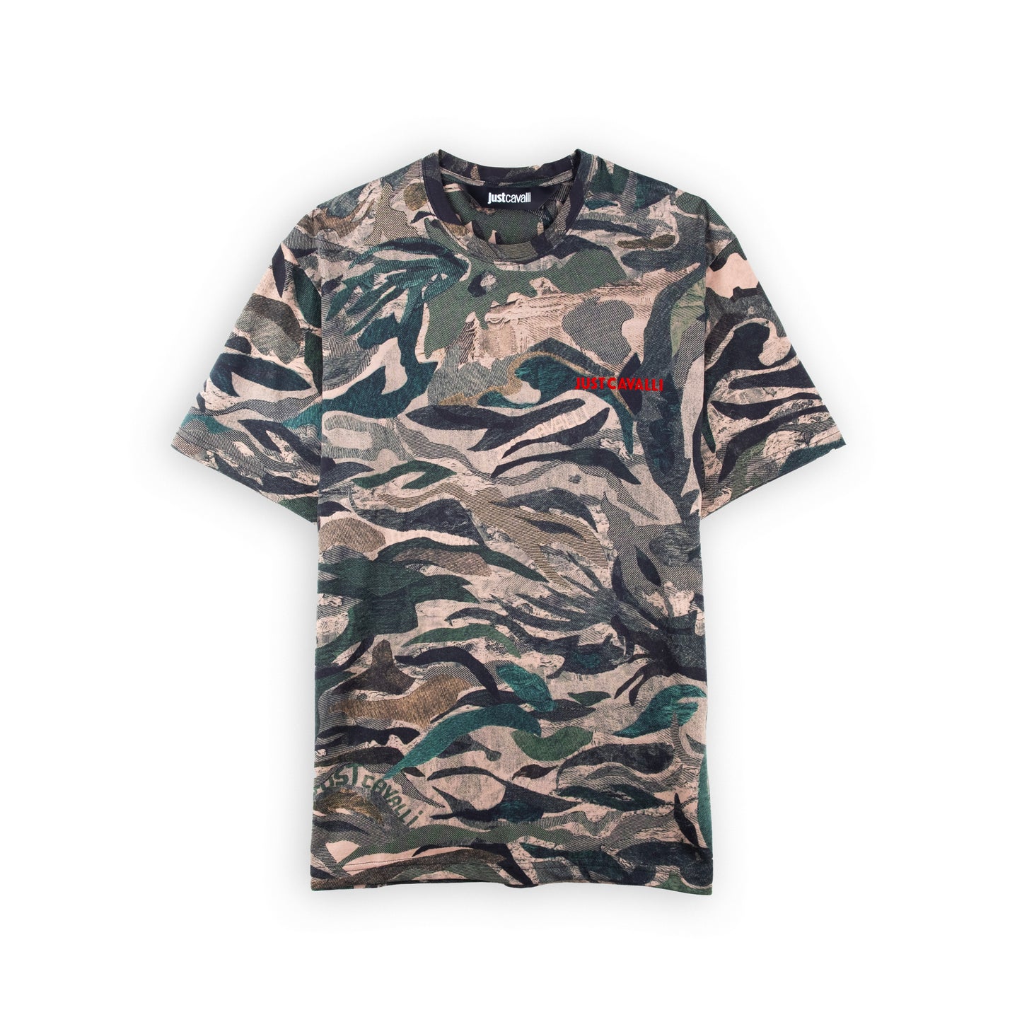 T-Shirt Homem Just Cavalli Camuflada Verde com Estampa