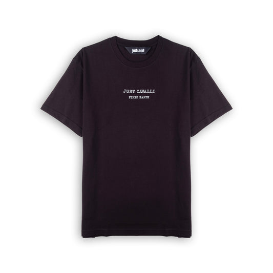 T-Shirt Homem Just Cavalli Preta com Estampa e Gola Redonda
