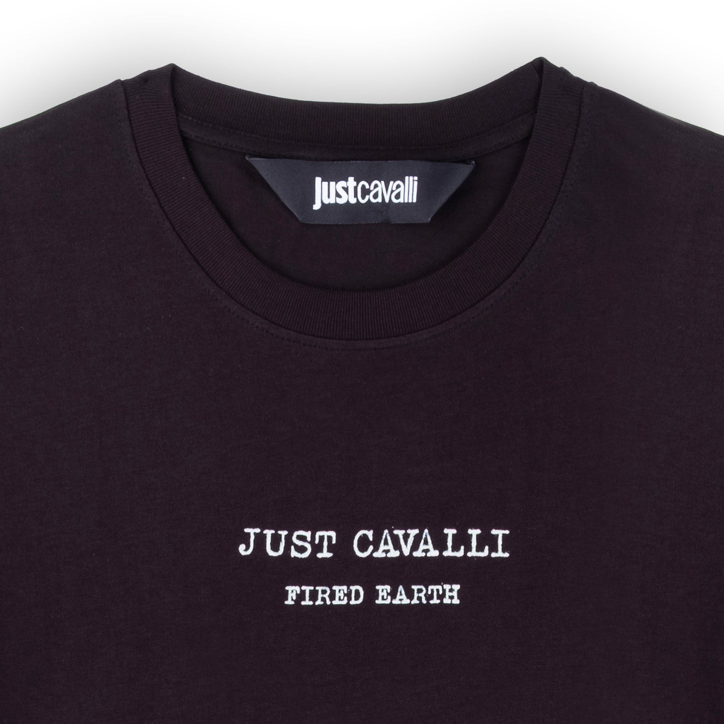 T-Shirt Homem Just Cavalli Preta com Estampa e Gola Redonda