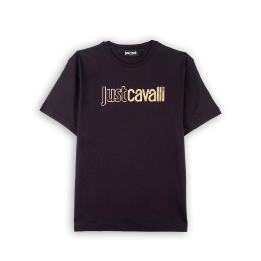 T-Shirt Homem Just Cavalli Preta com Logo Dourado