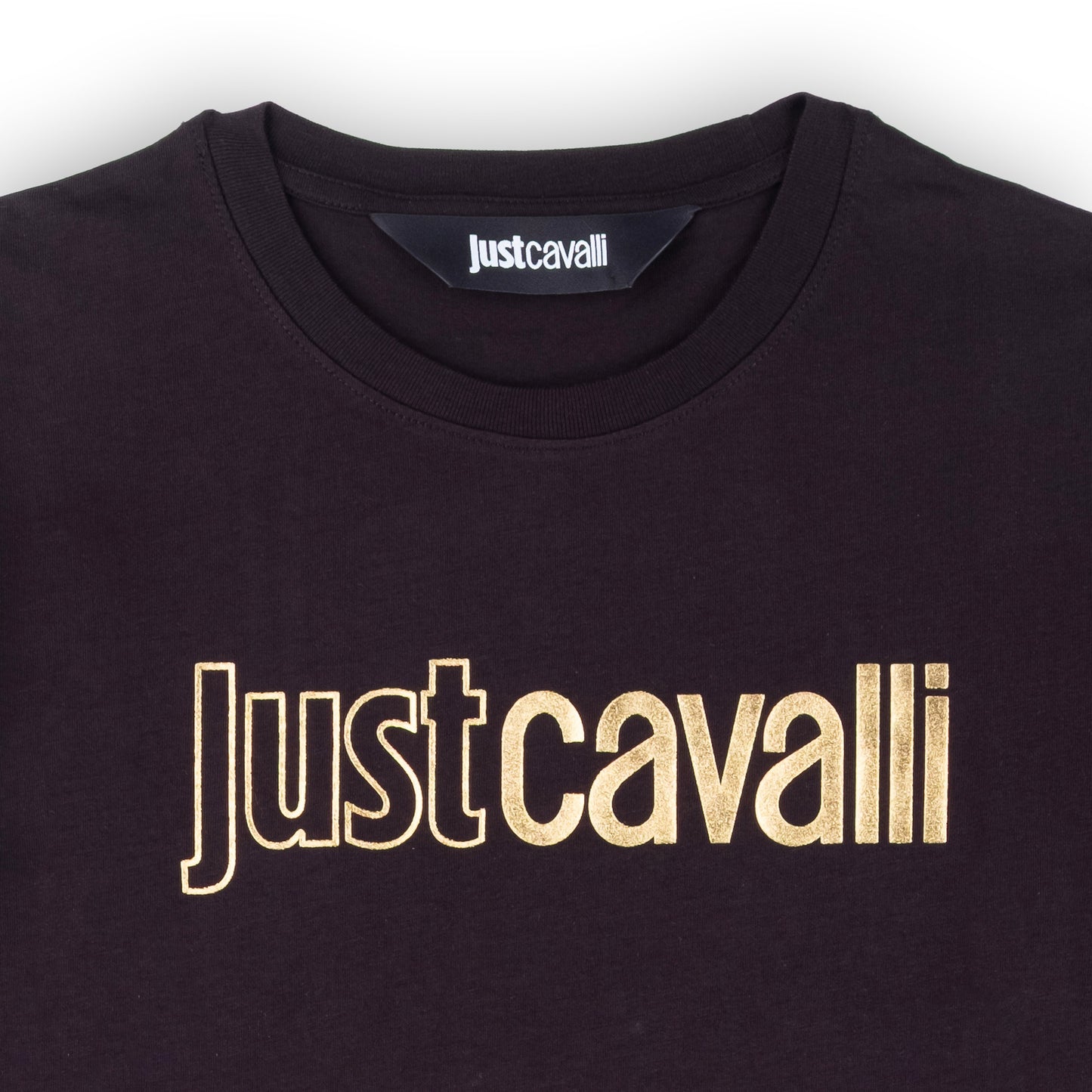 T-Shirt Homem Just Cavalli Preta com Logo Dourado