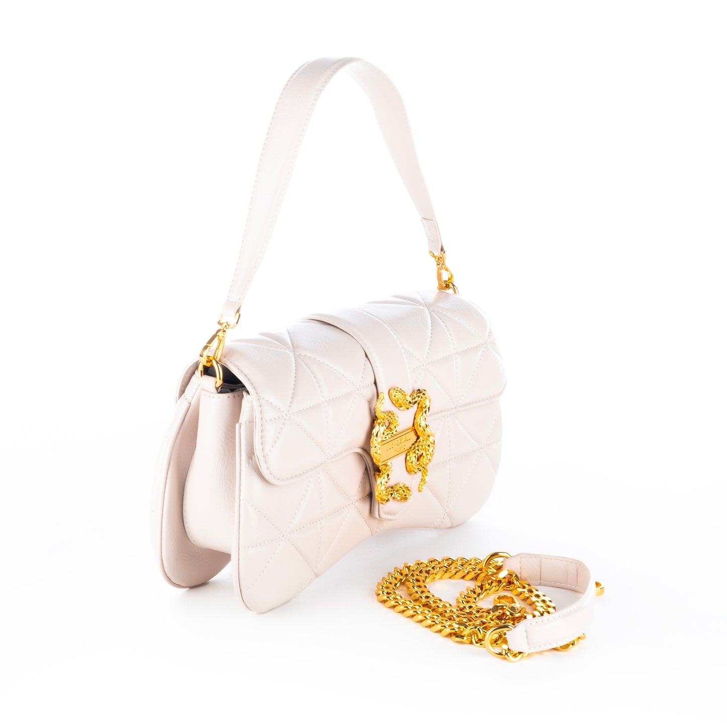 Bolsa Satchel Just Cavalli Branca com Detalhes Dourados