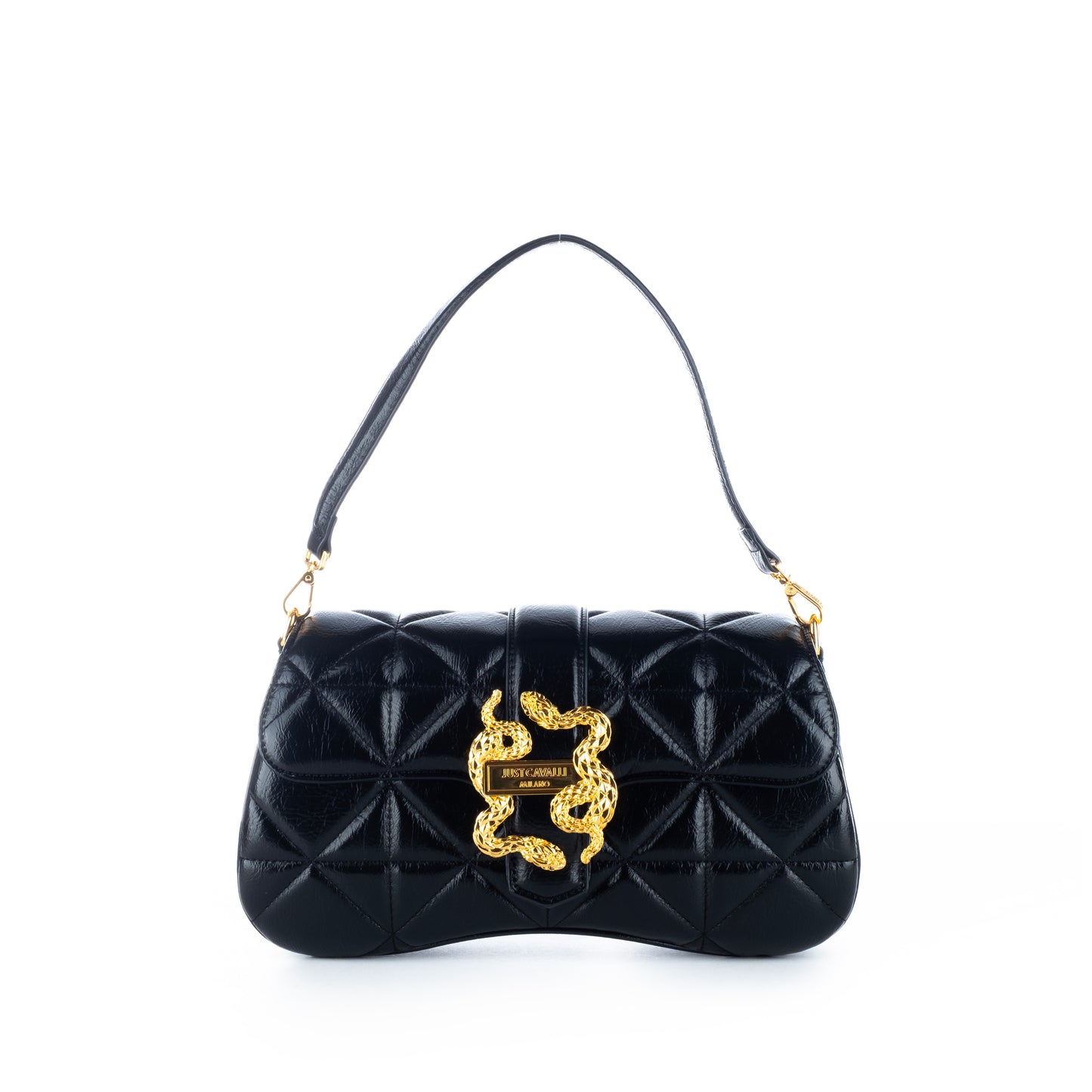 Bolsa Satchel Just Cavalli Preta com Detalhes Dourados