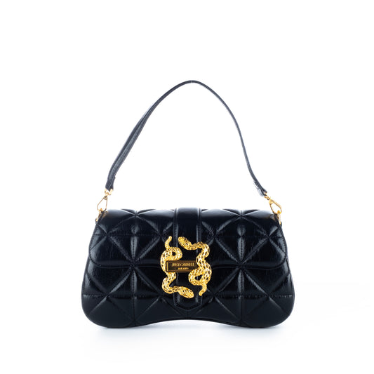 Bolsa Satchel Just Cavalli Preta com Detalhes Dourados