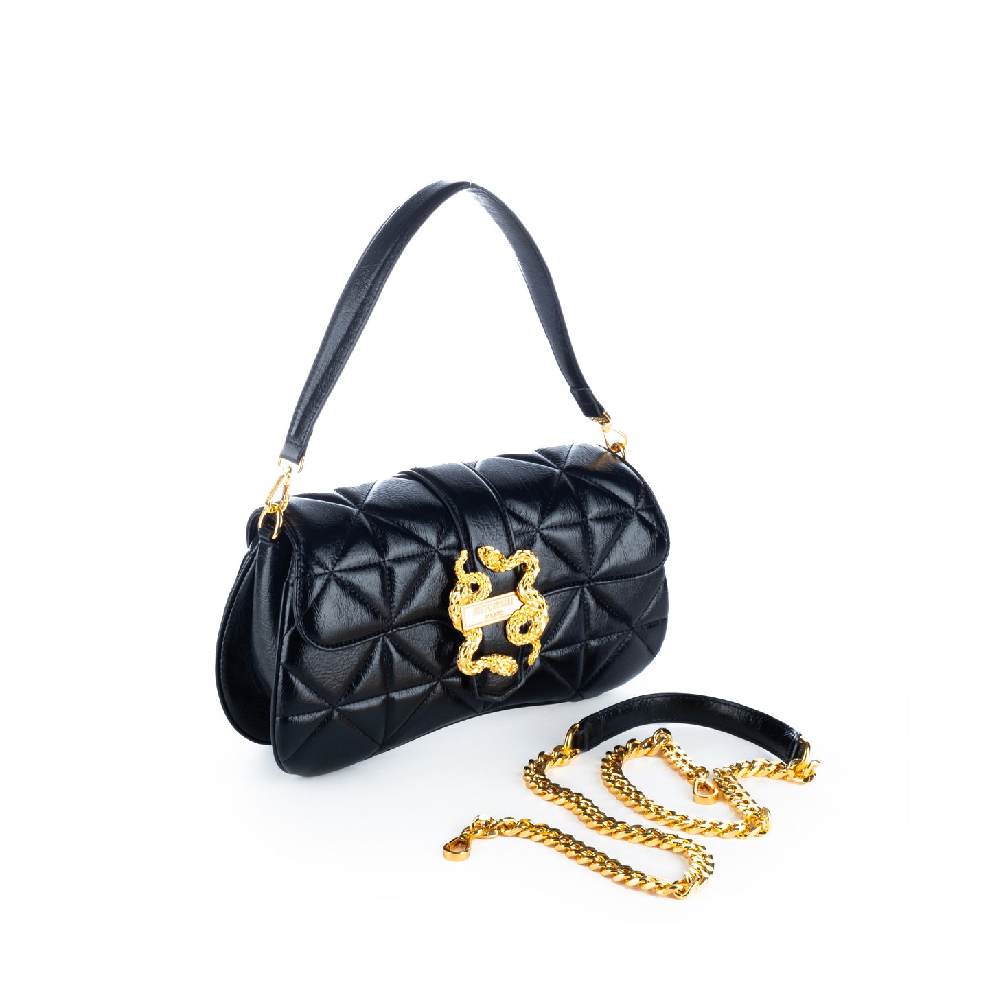 Bolsa Satchel Just Cavalli Preta com Detalhes Dourados