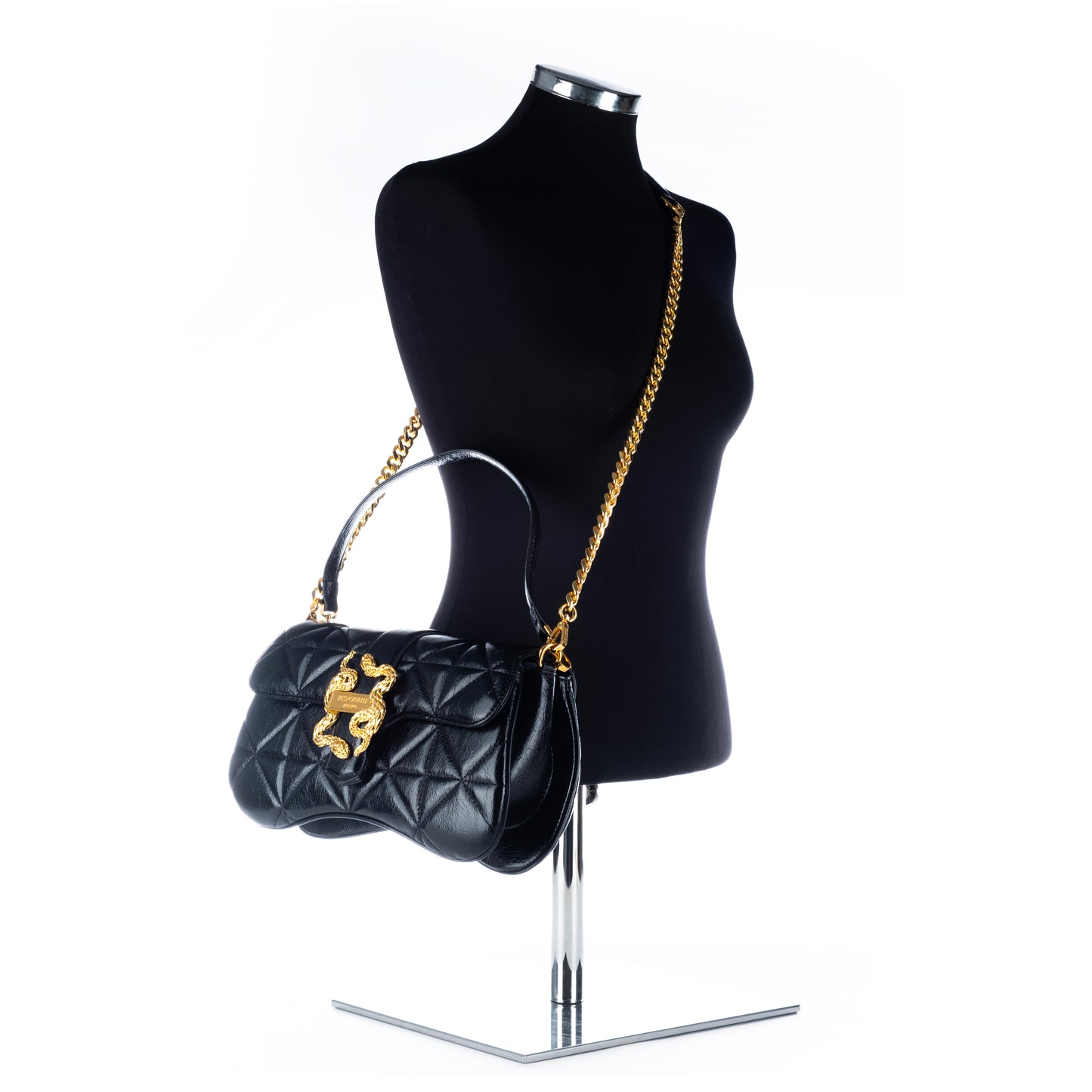 Bolsa Satchel Just Cavalli Preta com Detalhes Dourados