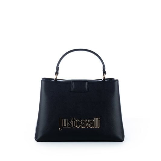 Bolsa Satchel Just Cavalli Preta com Detalhes Elegantes