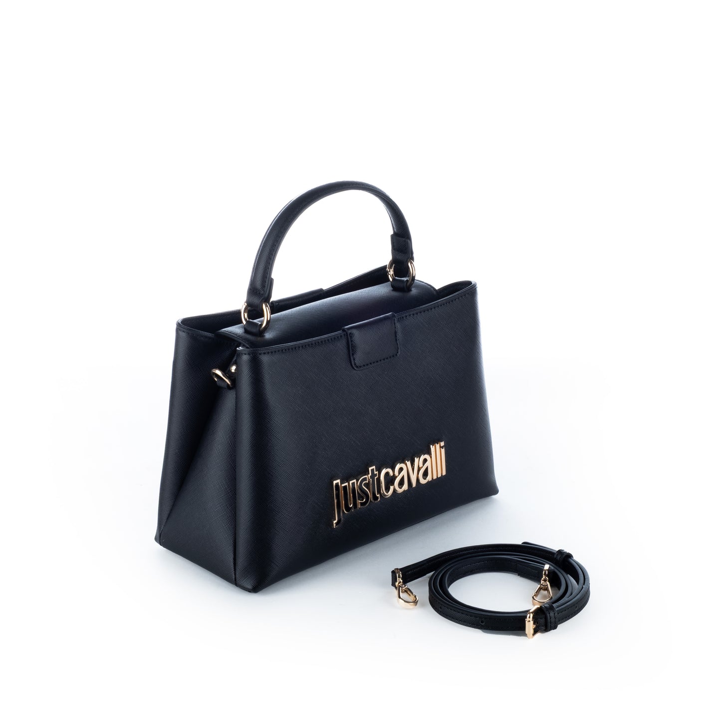 Bolsa Satchel Just Cavalli Preta com Detalhes Elegantes