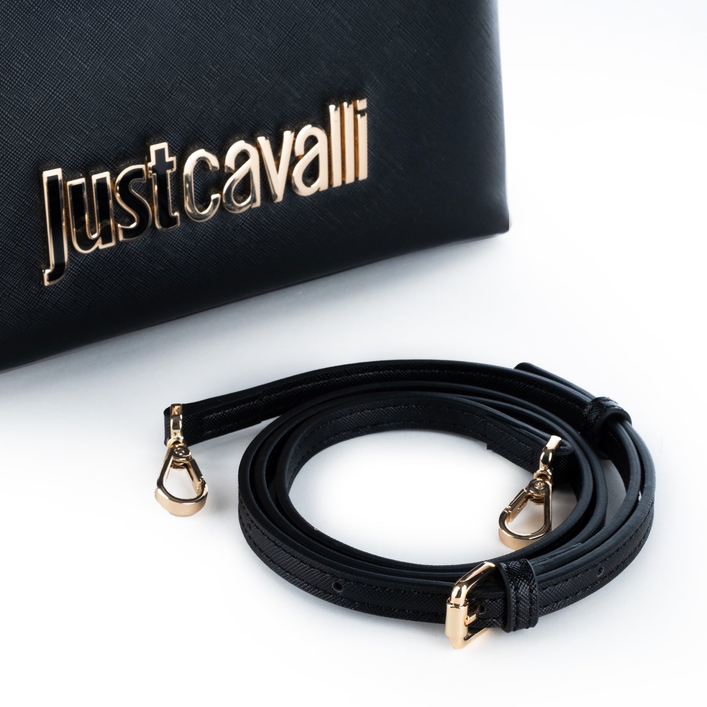 Bolsa Satchel Just Cavalli Preta com Detalhes Elegantes