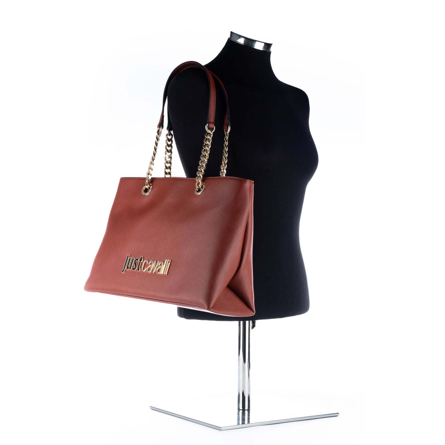 Bolsa de ombro Just Cavalli, Marrom com Detalhes em Corrente Dourada
