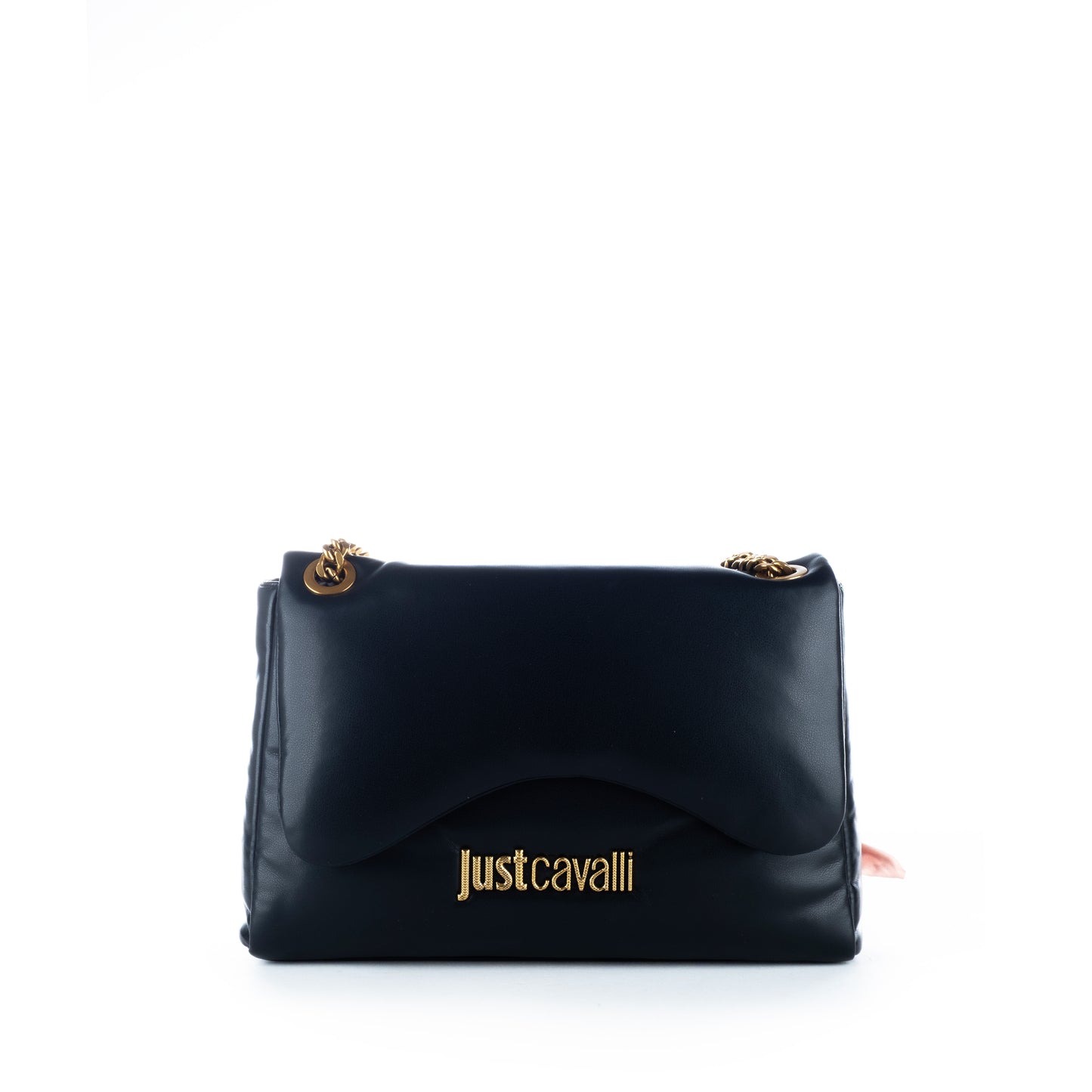 Bolsa de ombro Clutch Just Cavalli Preta com Detalhes em Metal Dourado