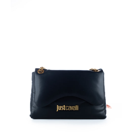 Bolsa de ombro Clutch Just Cavalli Preta com Detalhes em Metal Dourado