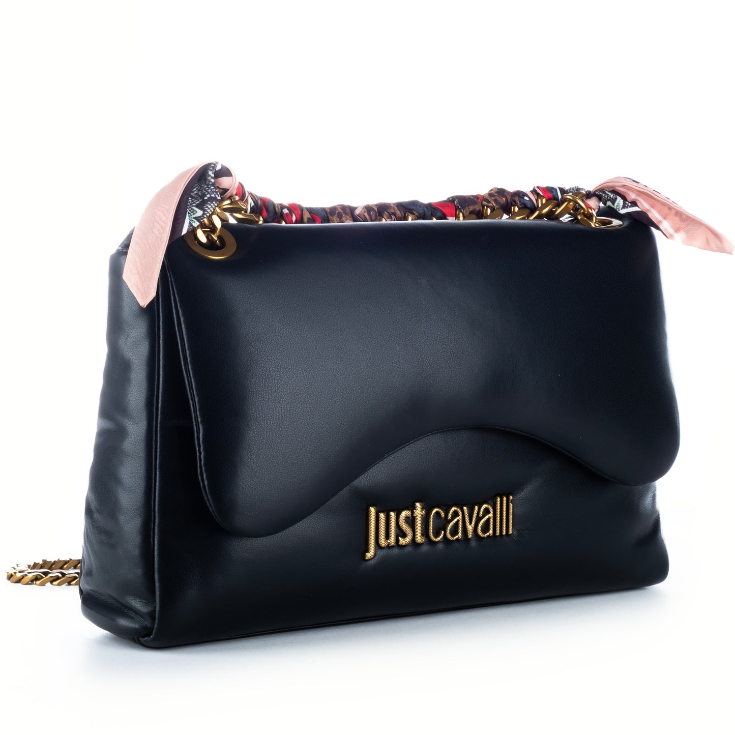 Bolsa de ombro Clutch Just Cavalli Preta com Detalhes em Metal Dourado