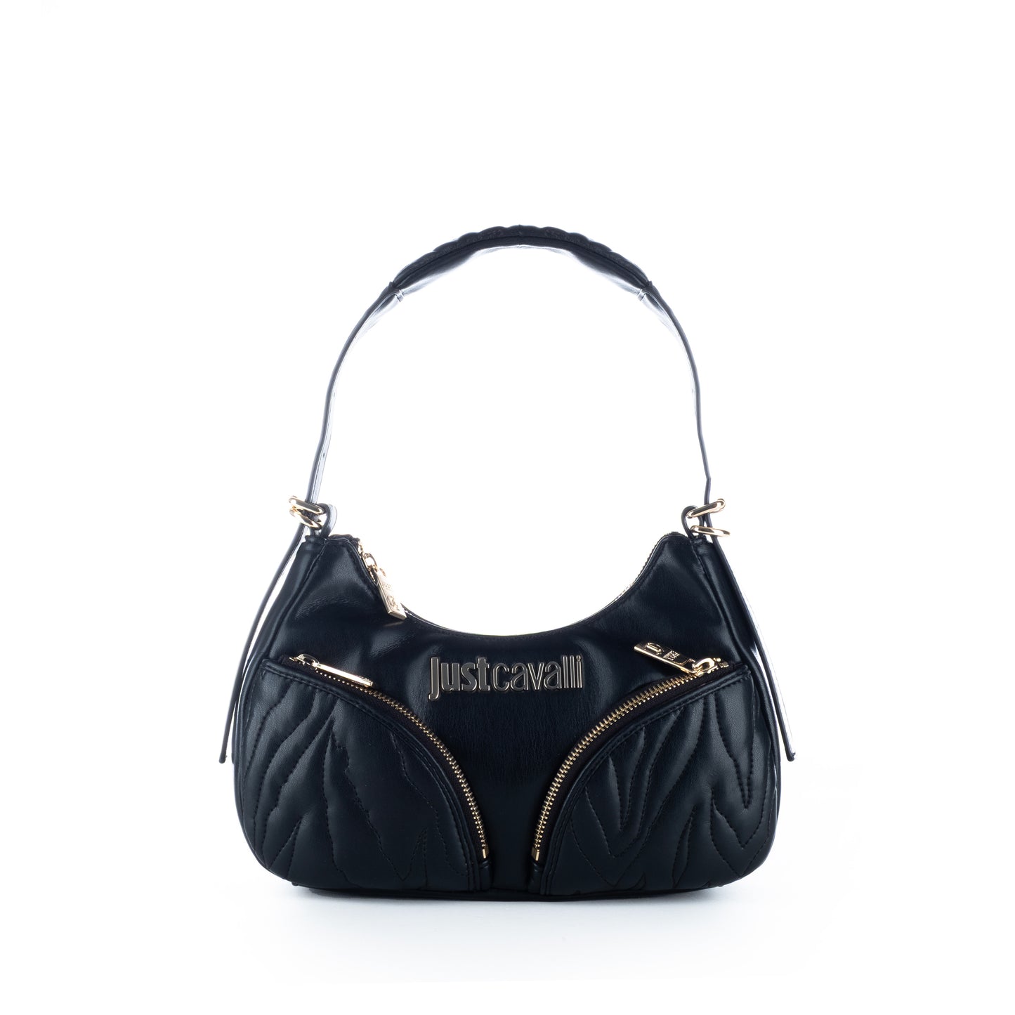 Bolsa de ombro Just Cavalli Preta com Detalhes Dourados