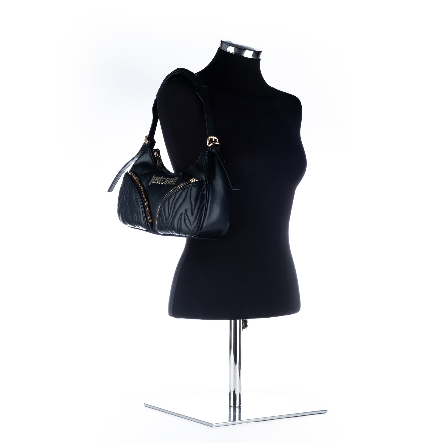 Bolsa de ombro Just Cavalli Preta com Detalhes Dourados