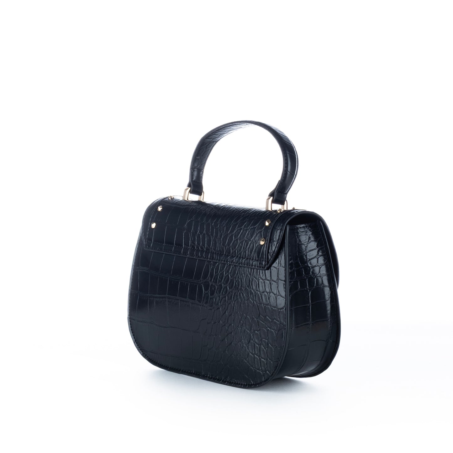 Bolsa Satchel Just Cavalli Preta com Textura Crocodilo e Detalhes Metálicos