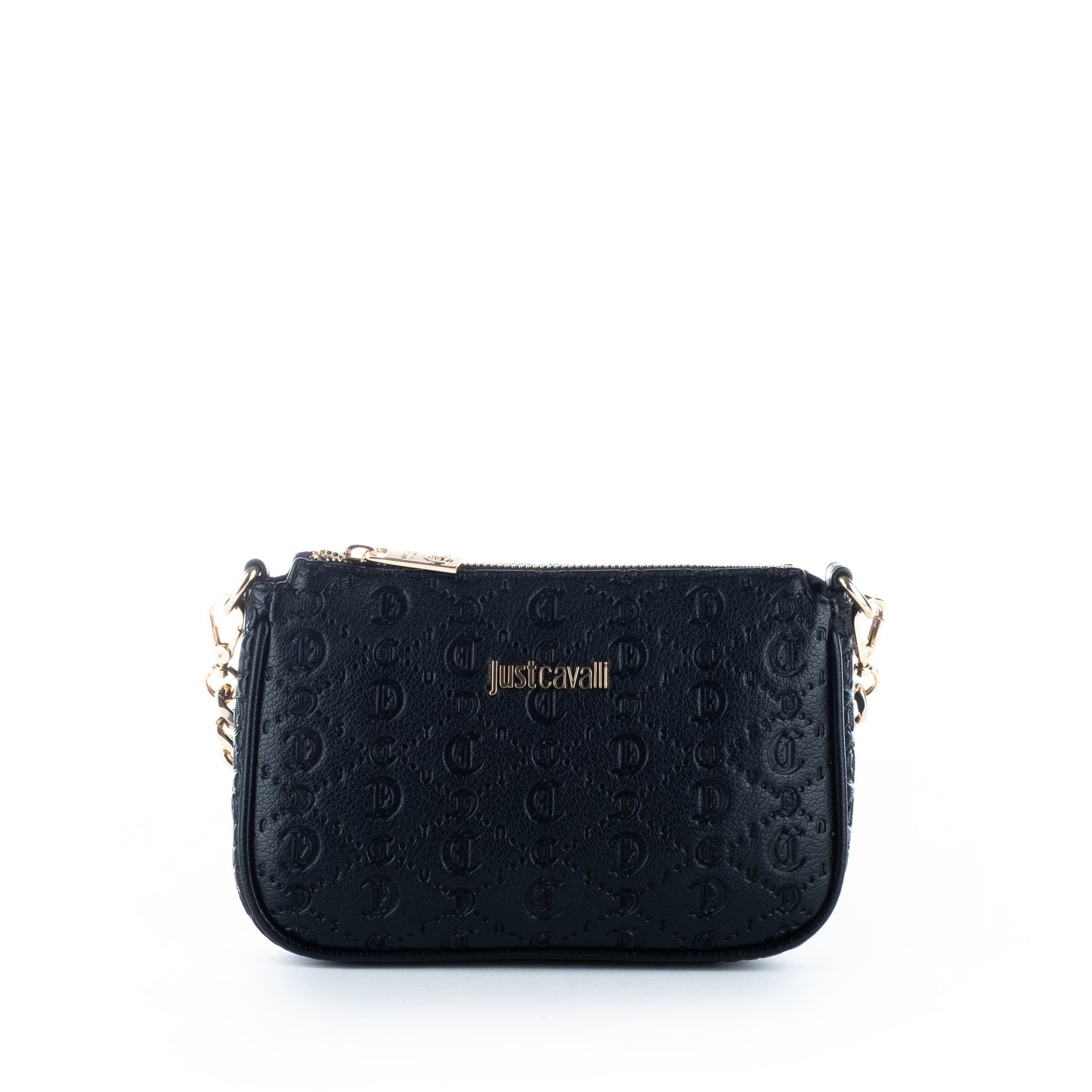 Bolsa Tiracolo Just Cavalli Preta com Detalhes em Dourado