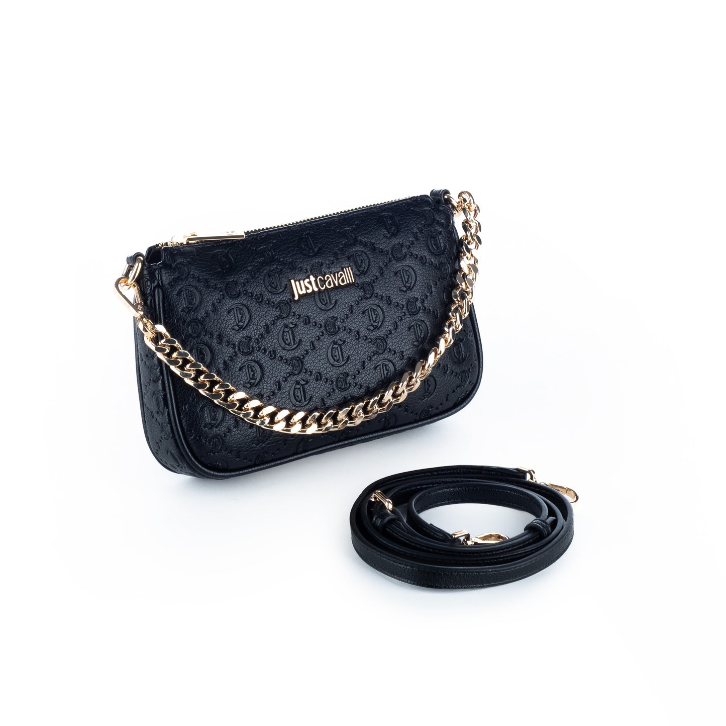 Bolsa Tiracolo Just Cavalli Preta com Detalhes em Dourado