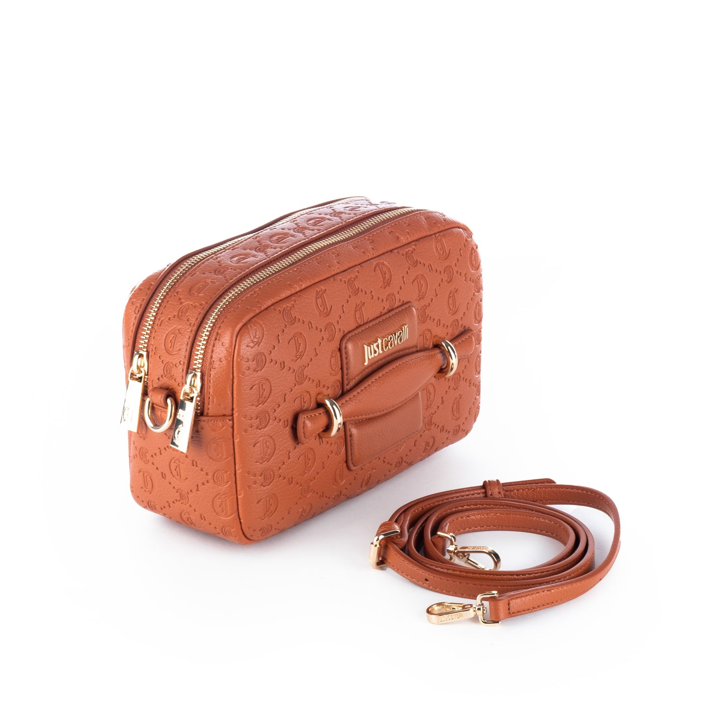 Bolsa Tiracolo Just Cavalli Laranja Texturizada com Detalhes Metálicos