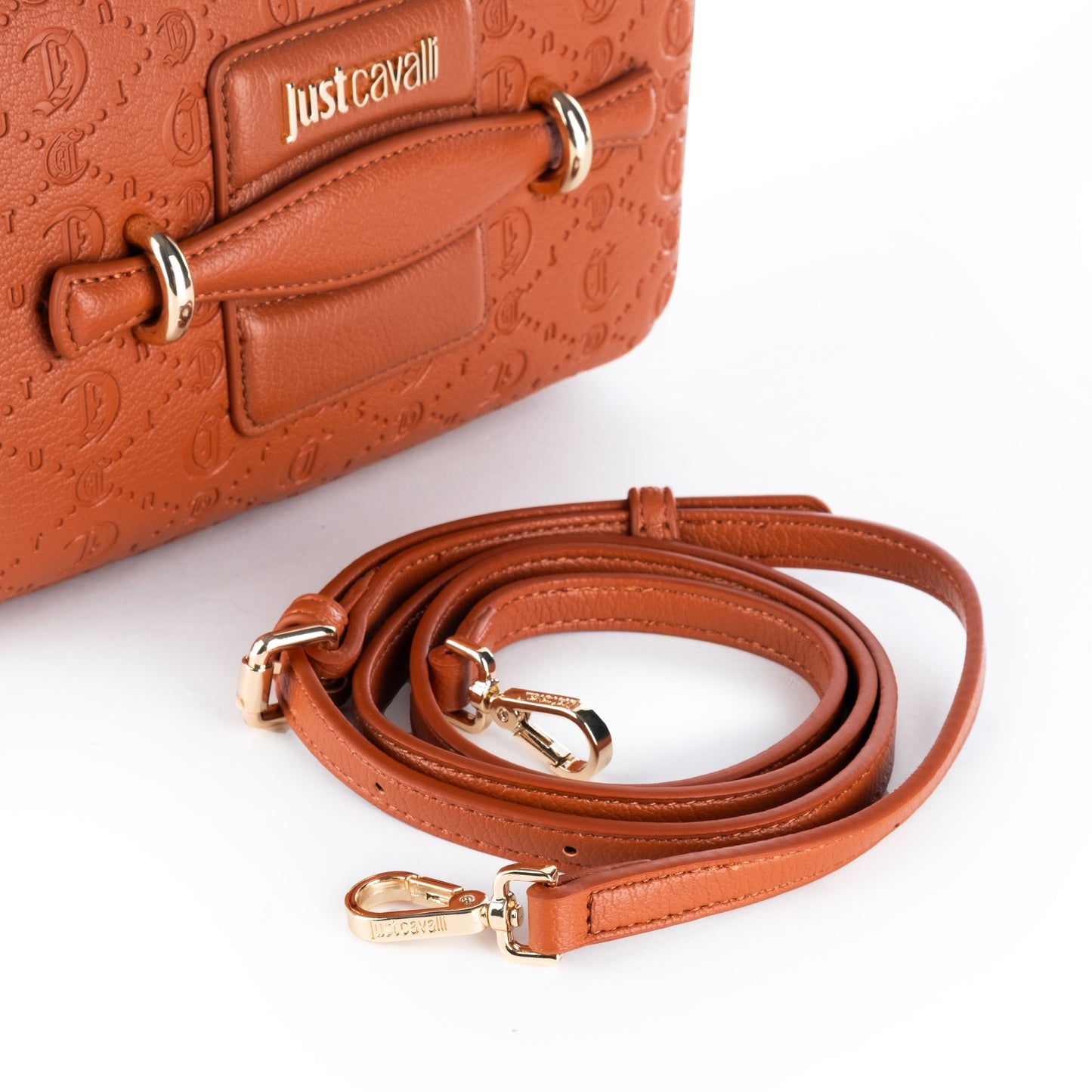 Bolsa Tiracolo Just Cavalli Laranja Texturizada com Detalhes Metálicos