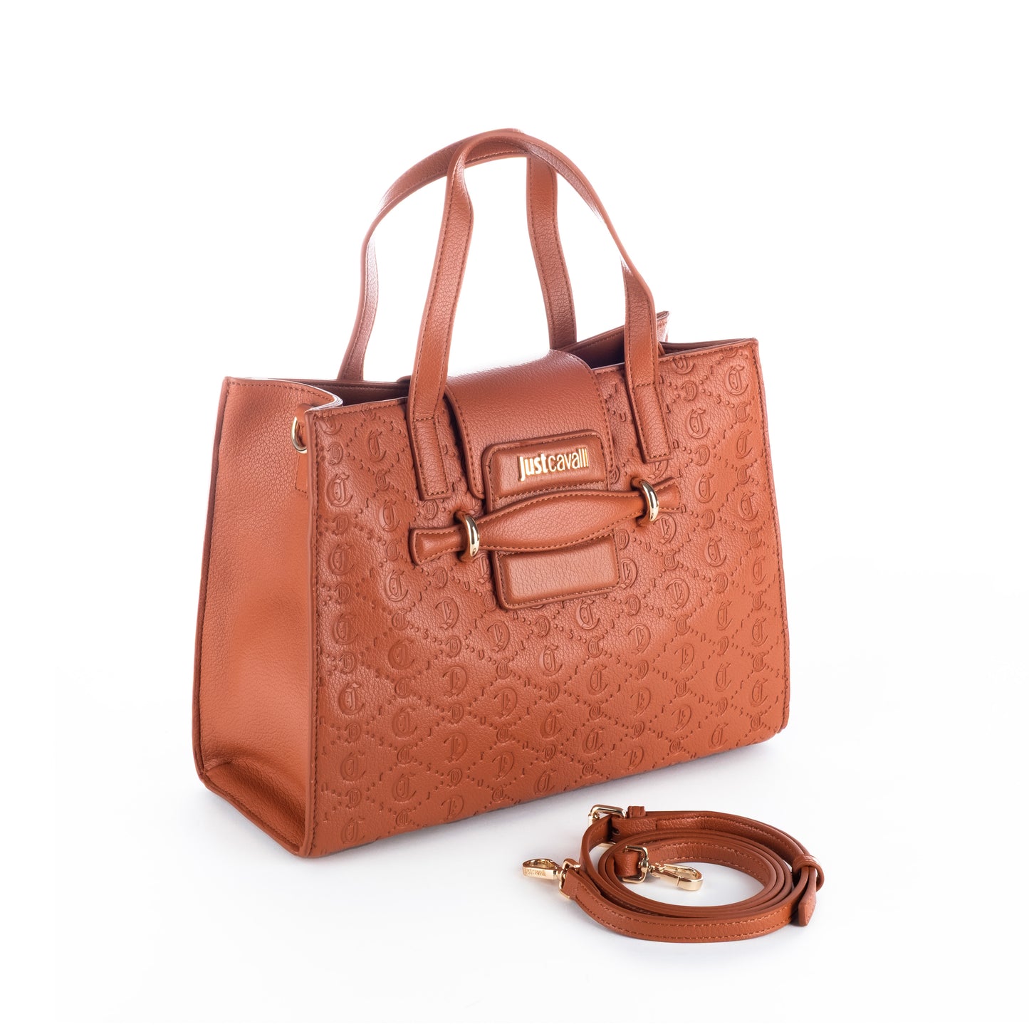 Bolsa Satchel Just Cavalli Caramelo Texturizada