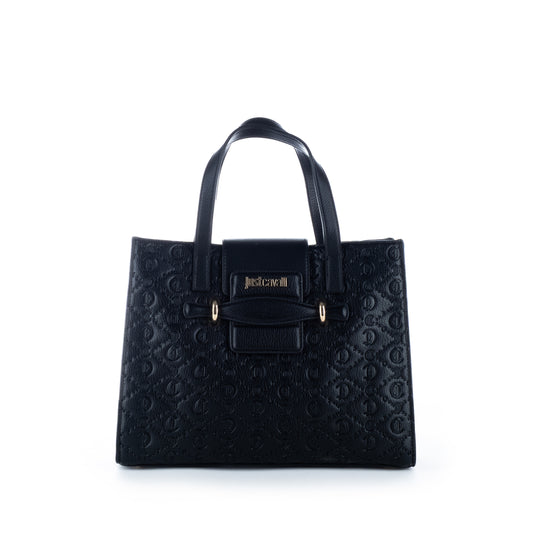 Bolsa Satchel Just Cavalli Preta com Relevo Elegante