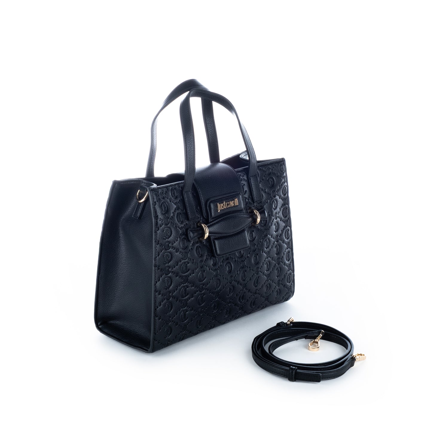 Bolsa Satchel Just Cavalli Preta com Relevo Elegante