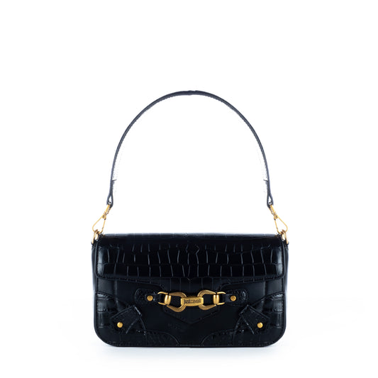 Bolsa de Ombro Just Cavalli Preta com Detalhes Dourados