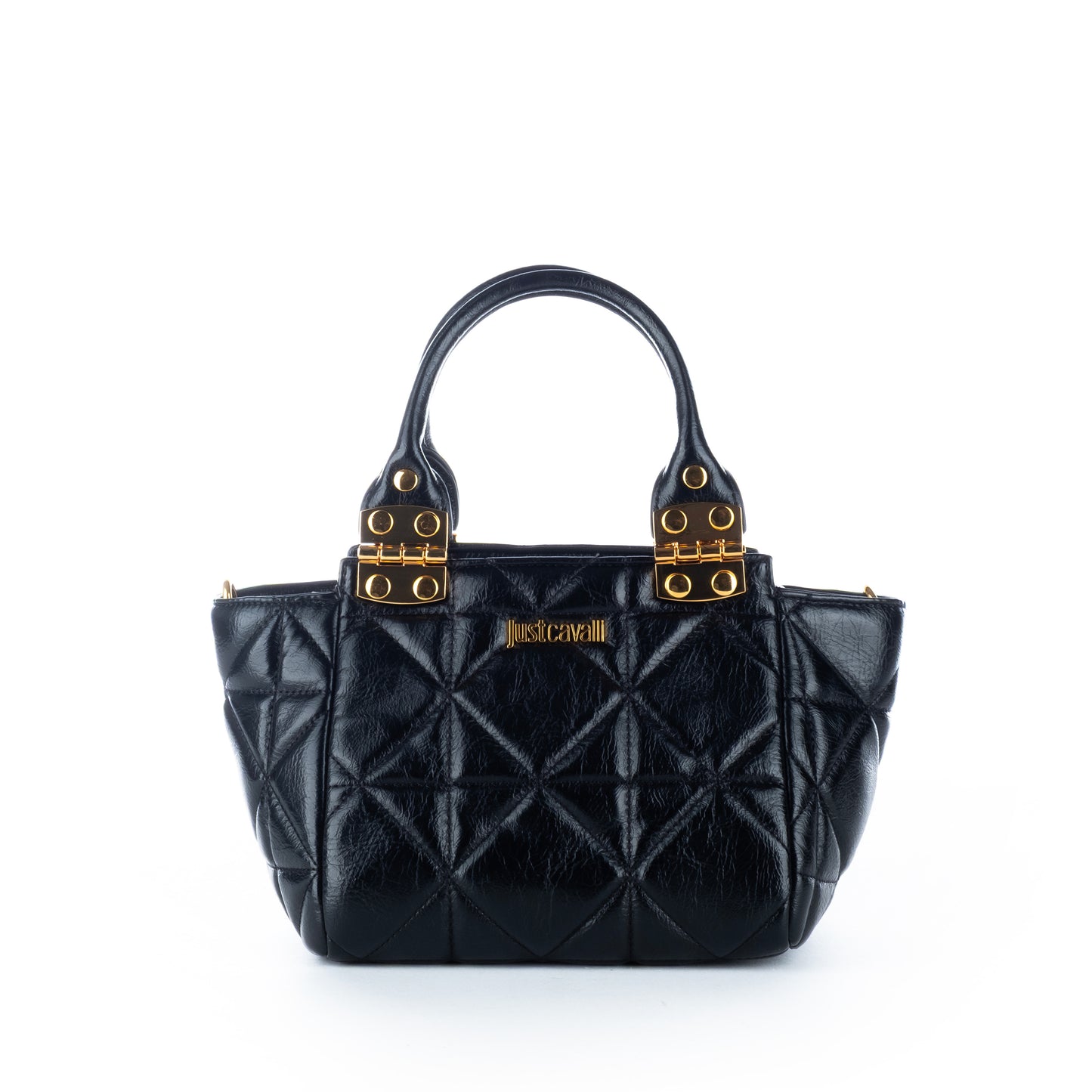 Bolsa Satchel Just Cavalli Preta com Acabamento Dourado