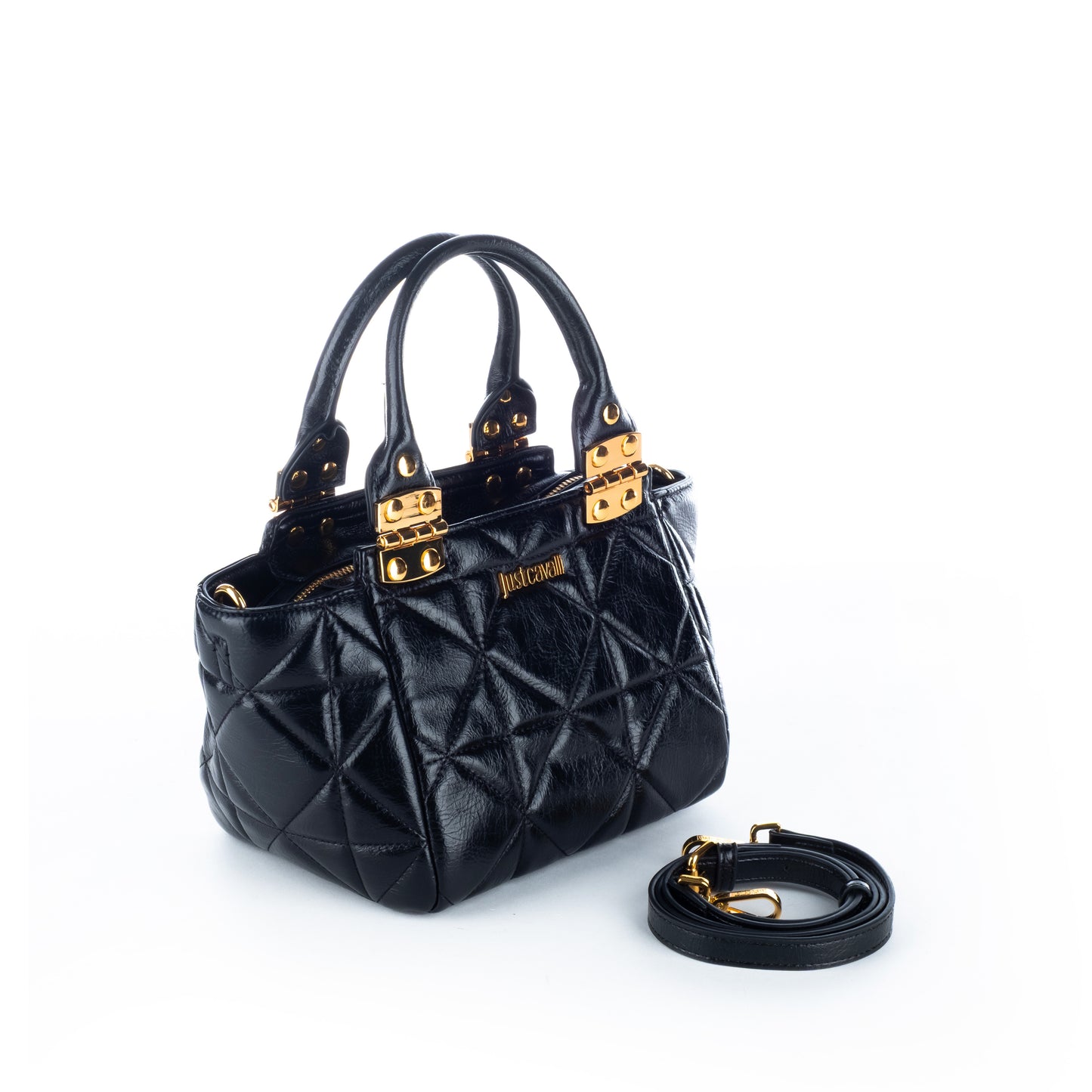 Bolsa Satchel Just Cavalli Preta com Acabamento Dourado