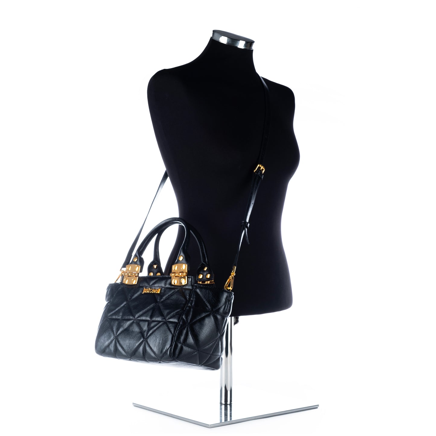 Bolsa Satchel Just Cavalli Preta com Acabamento Dourado