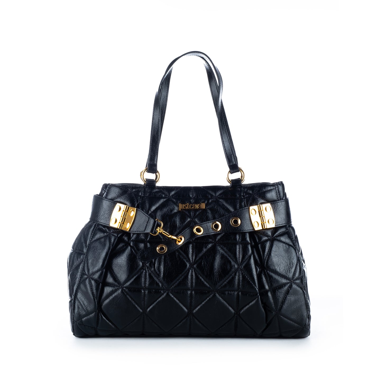 Bolsa de Ombro Just Cavalli Preta com Detalhes Dourados