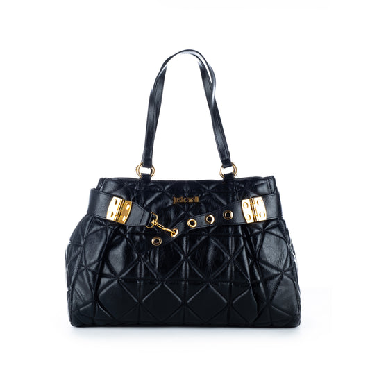 Bolsa de Ombro Just Cavalli Preta com Detalhes Dourados