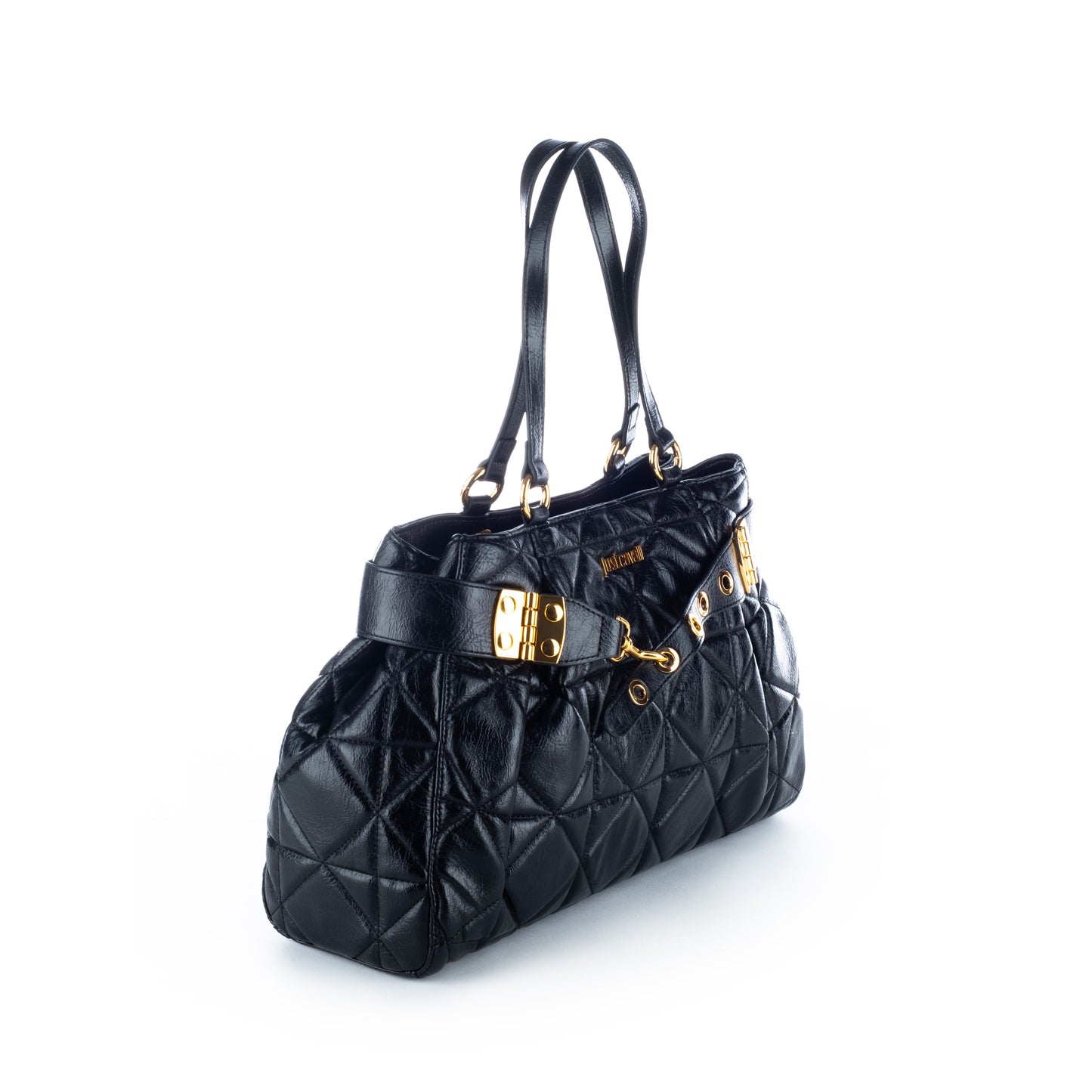 Bolsa de Ombro Just Cavalli Preta com Detalhes Dourados