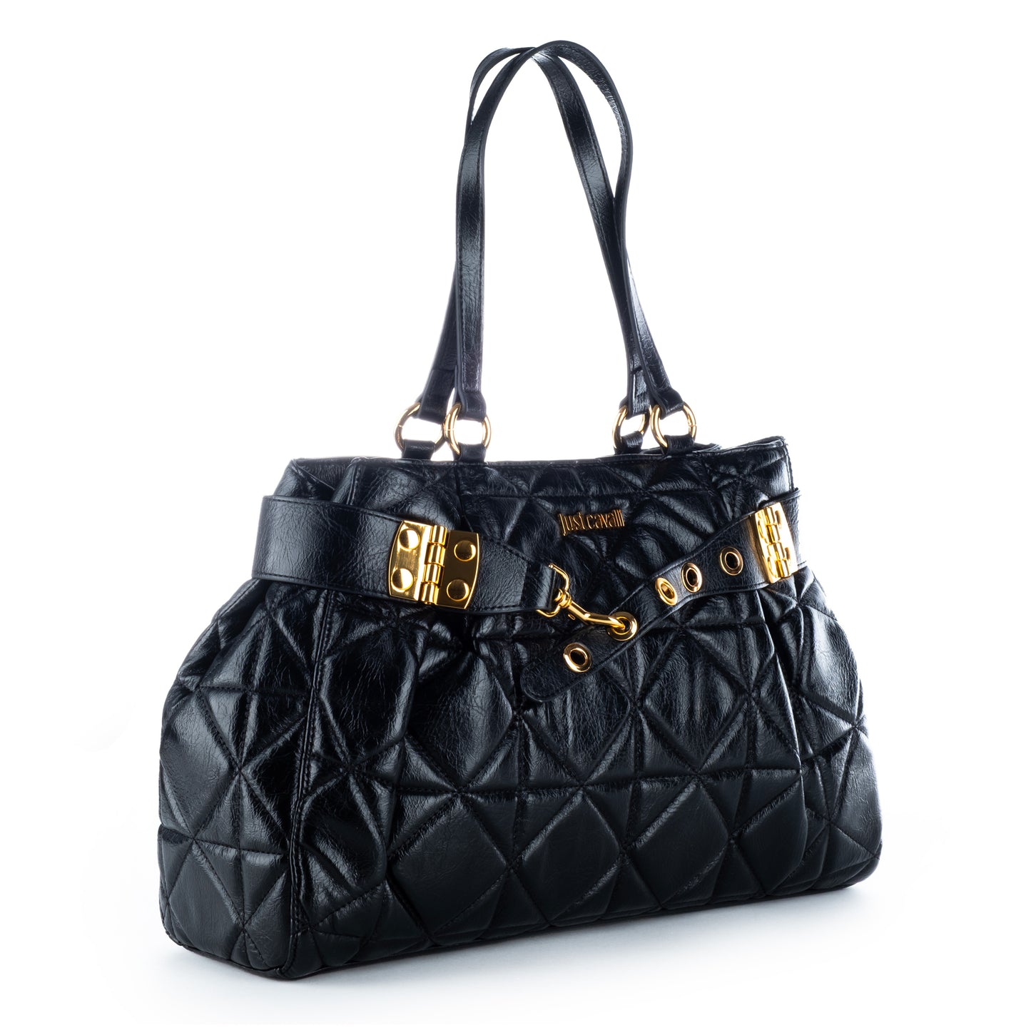 Bolsa de Ombro Just Cavalli Preta com Detalhes Dourados