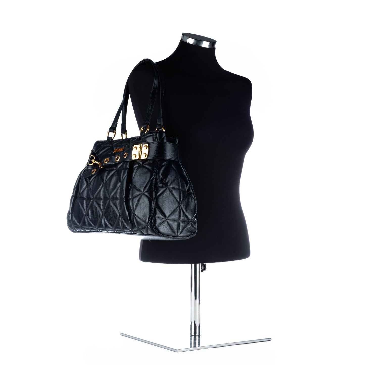 Bolsa de Ombro Just Cavalli Preta com Detalhes Dourados