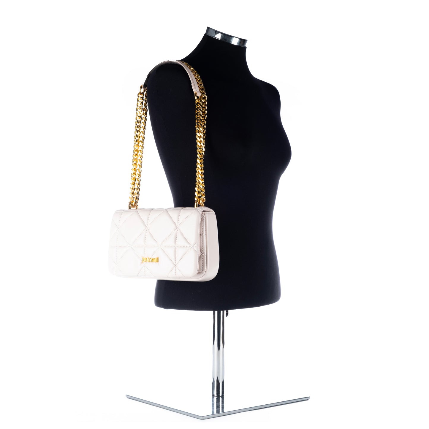 Bolsa de Ombro Clutch Just Cavalli Branca com Detalhes Dourados