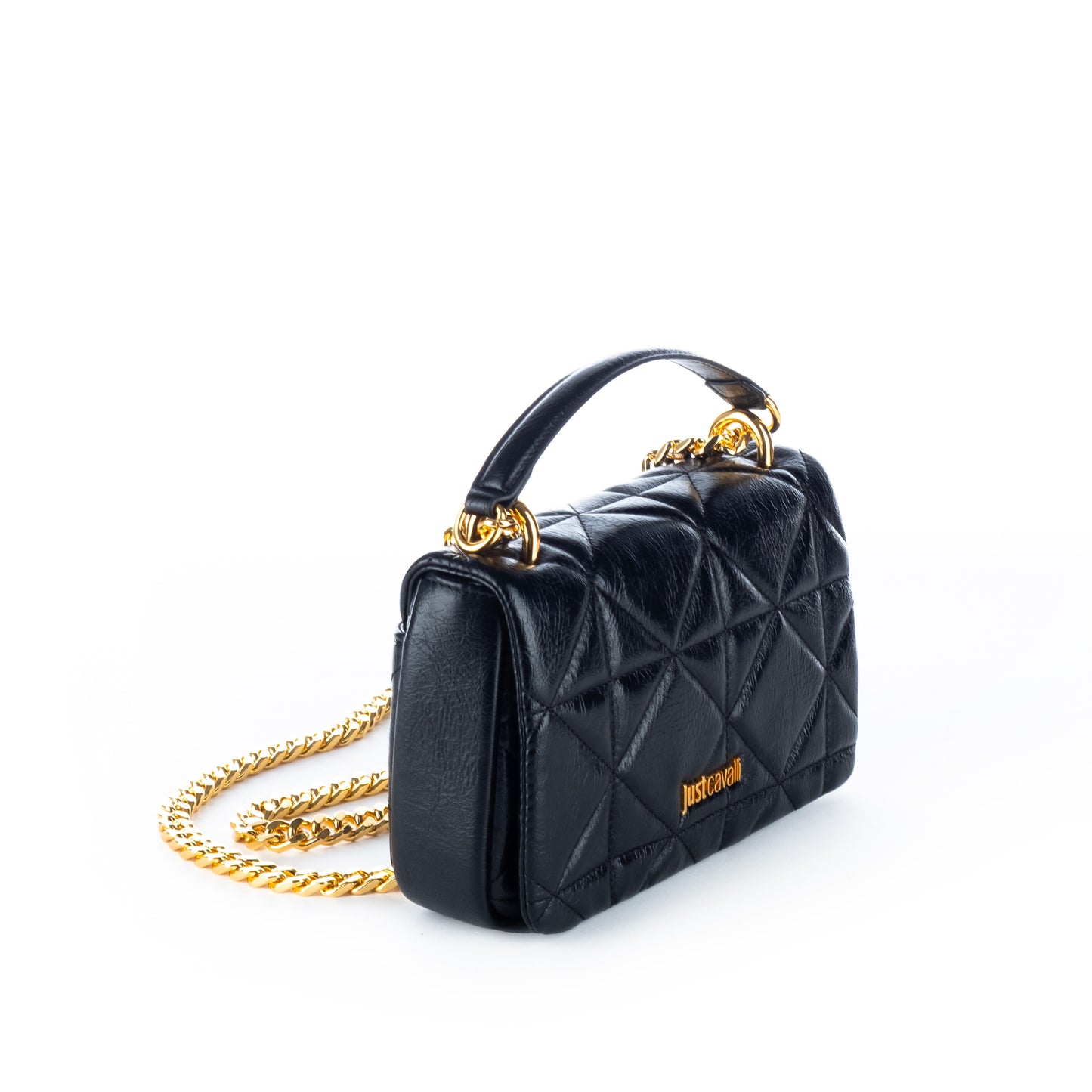 Bolsa Tiracolo Clutch Just Cavalli Preta com Detalhes Dourados