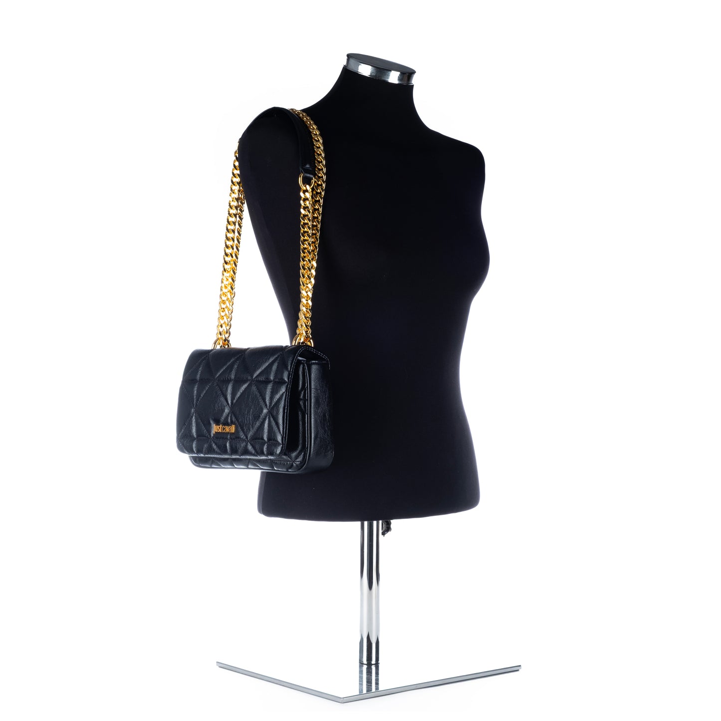 Bolsa Tiracolo Clutch Just Cavalli Preta com Detalhes Dourados