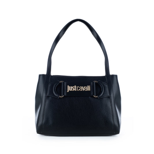 Bolsa de Ombro Just Cavalli Preta com Detalhes Dourados