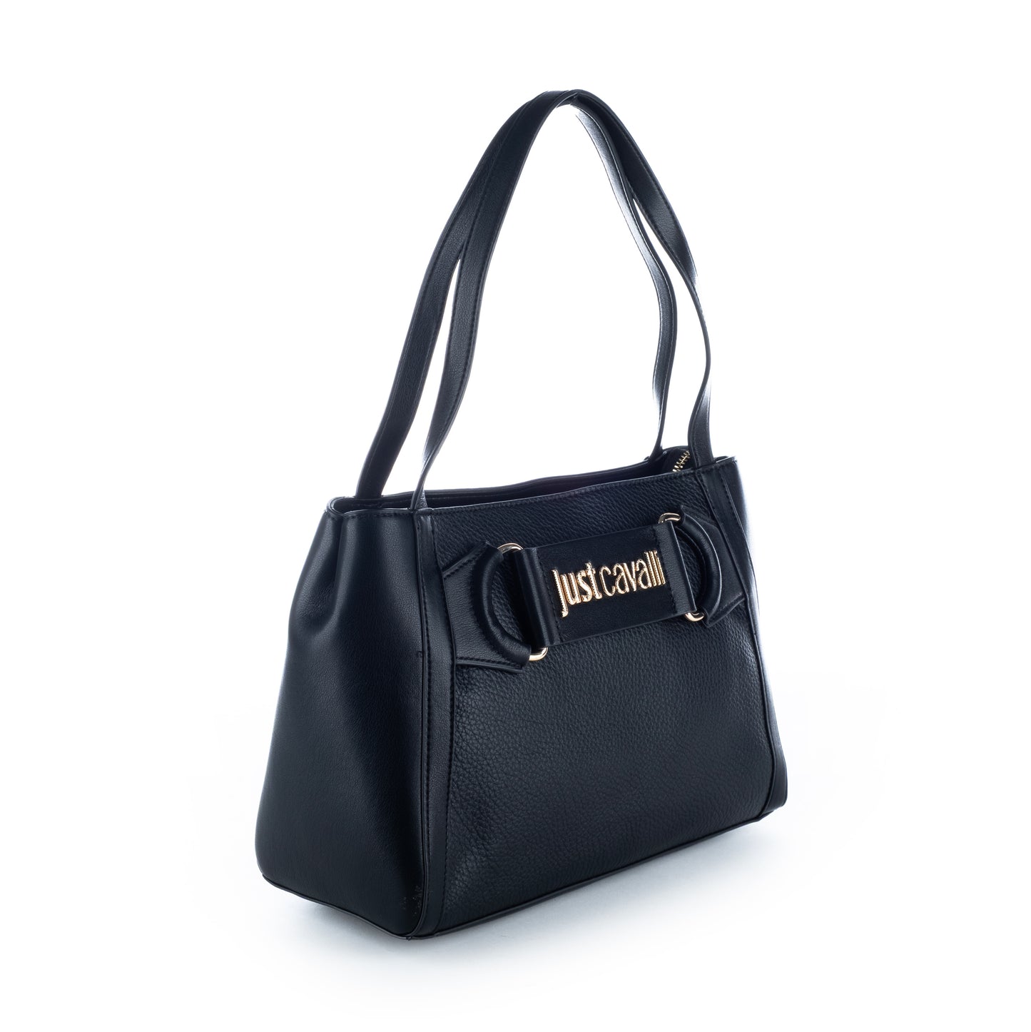 Bolsa de Ombro Just Cavalli Preta com Detalhes Dourados