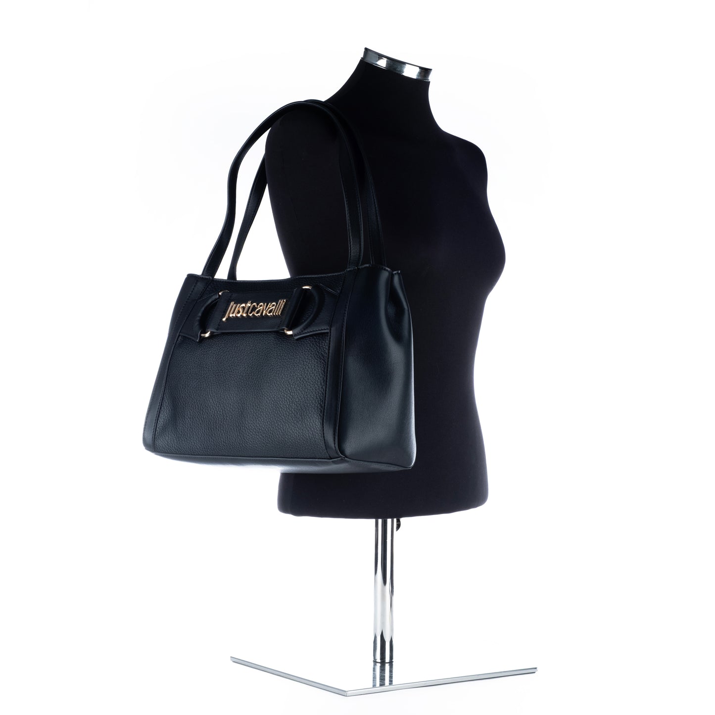 Bolsa de Ombro Just Cavalli Preta com Detalhes Dourados