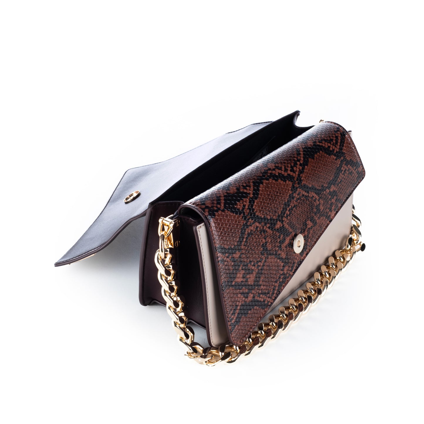 Bolsa de Ombro Just Cavalli Bordô/Bege com Corrente Dourada