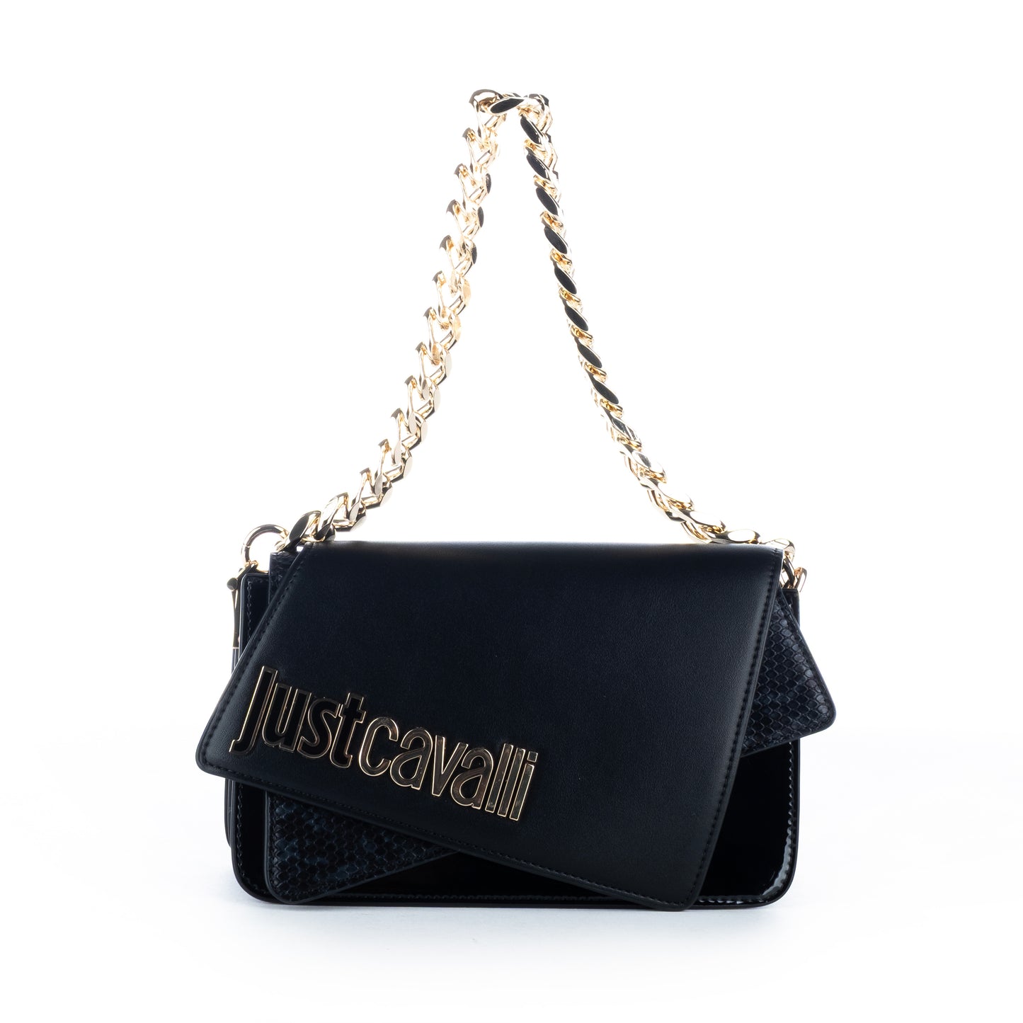 Bolsa Ombro de Mulher Just Cavalli Preta com Corrente Dourada