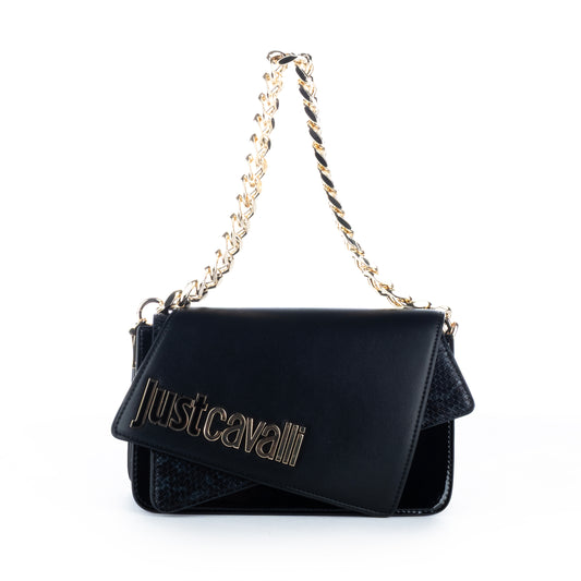 Bolsa Ombro de Mulher Just Cavalli Preta com Corrente Dourada